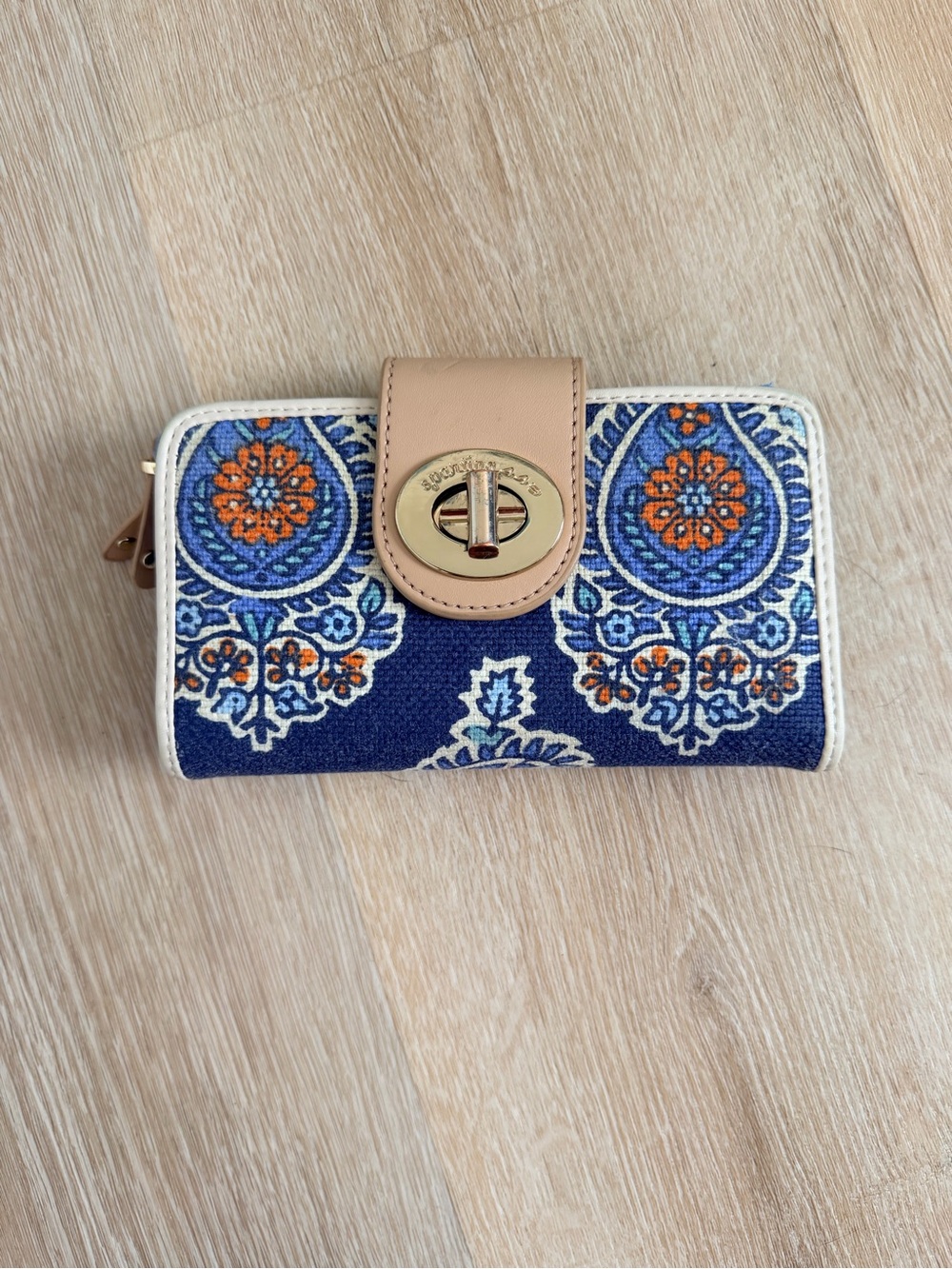 RARE Spartina 449 Turnkey Wallet Boheme Yacht Club Navy Floral Linen Leather